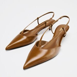ZARA 100% LEATHER HEELS KITTEN BROWN ON TREND
